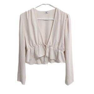 Aritzia Sunday Best Elegant Cream Tie Front Crop Blouse Size XS
